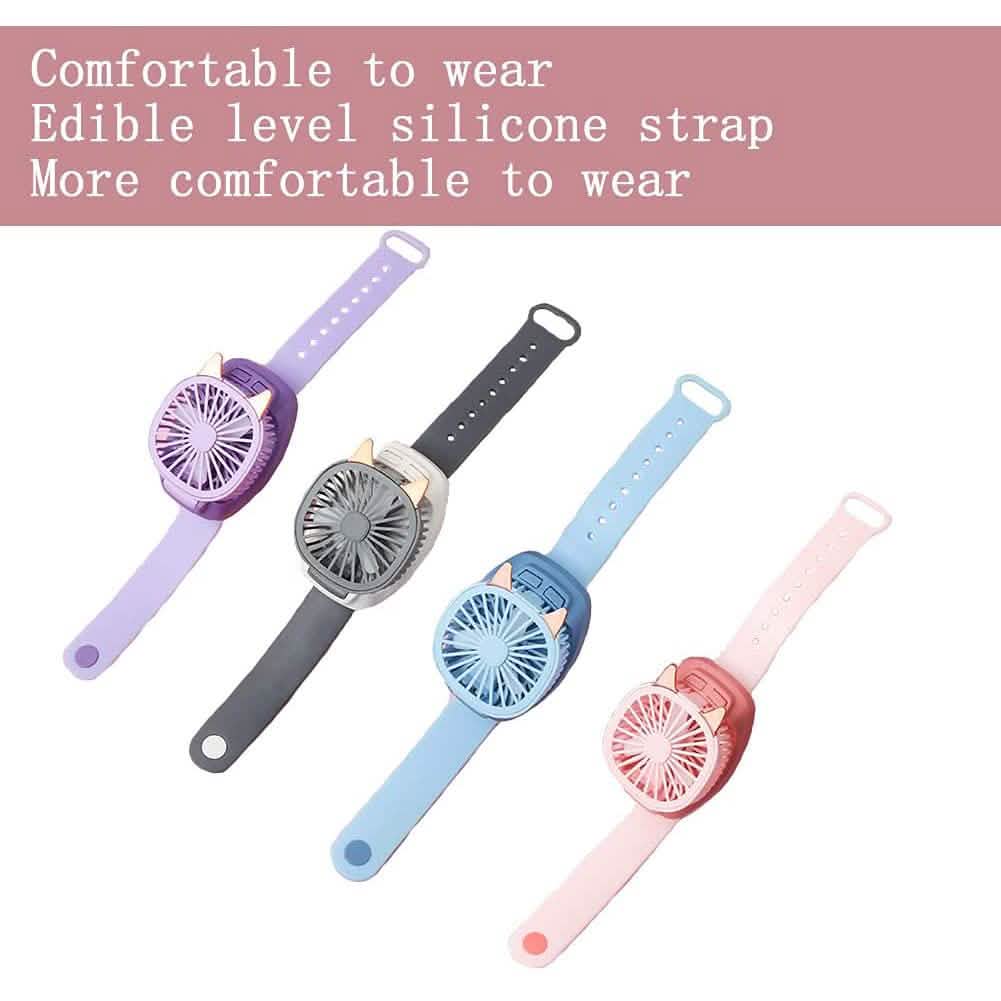 360°Rotation Kids Portable Wrist Strap Mini Watch Hand Held Fan Cat Design