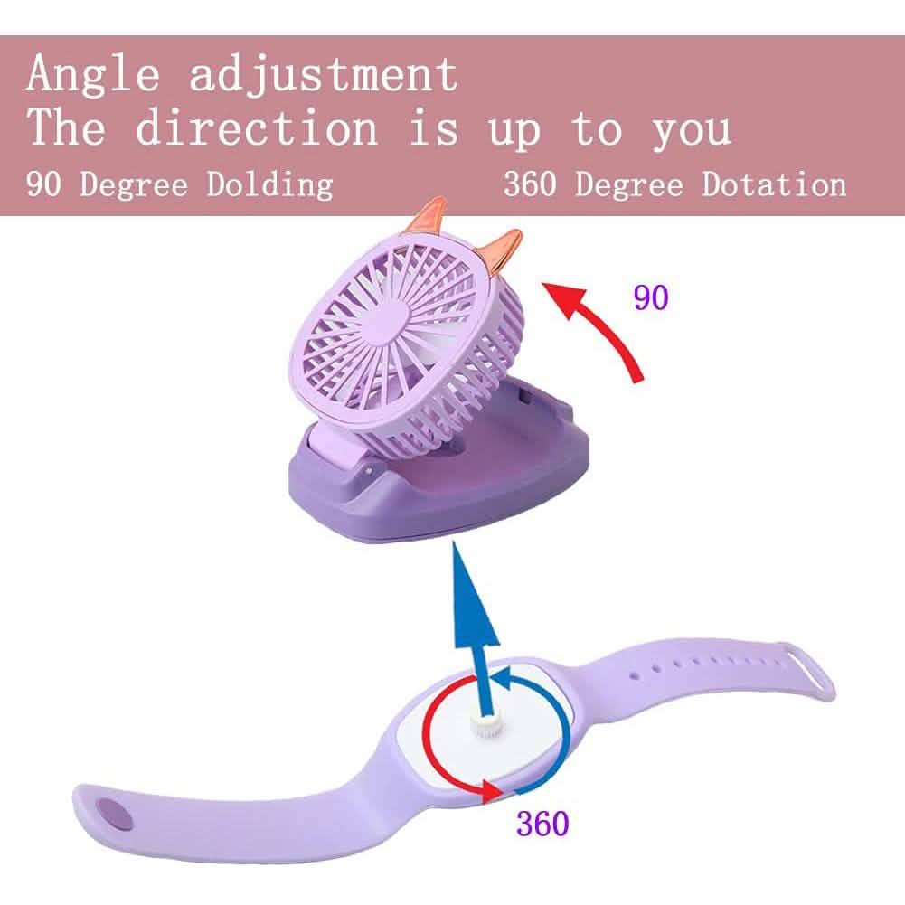 360°Rotation Kids Portable Wrist Strap Mini Watch Hand Held Fan Cat Design