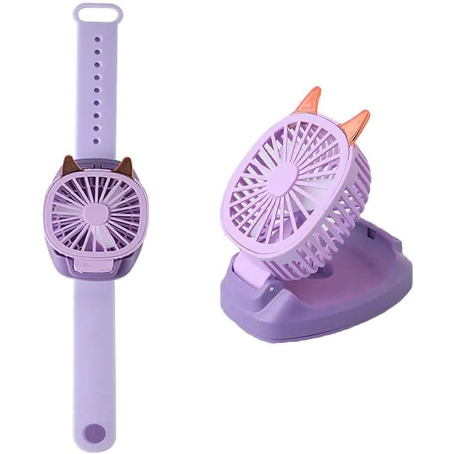 360°Rotation Kids Portable Wrist Strap Mini Watch Hand Held Fan Cat Design