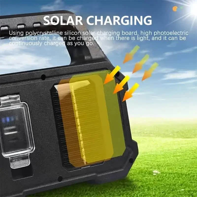 Solar Portable Flashlight & Handheld Searchlight with Side Lights